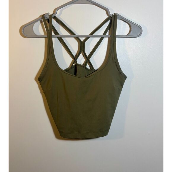 All In Motion Women’s Small Olive Green Strappy Sports Bra Crop Tank Activewear - Picture 1 of 4